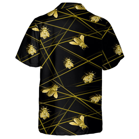 Natural Summer Flying Gold Bees With Geometric Lines Hawaiian Shirt, Hawaiian Shirt Gift, Christmas Gift