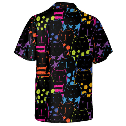 Cats With Lines Stars And Dots Cartoon Style Hawaiian Shirt, Hawaiian Shirt Gift, Christmas Gift