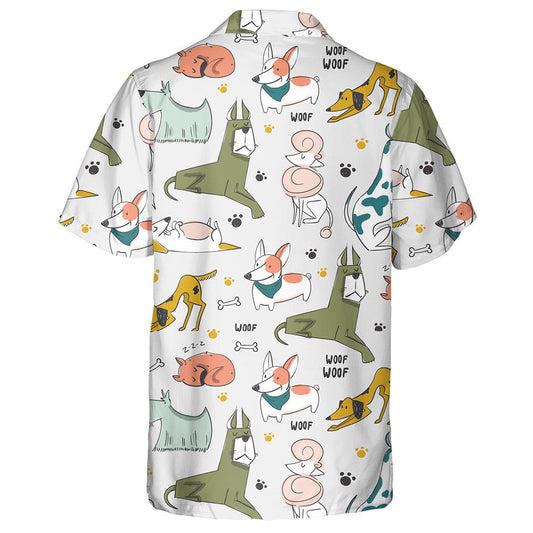 Hand Drawn Cartoon Style Dogs Grey Background Hawaiian Shirt, Hawaiian Shirt Gift, Christmas Gift