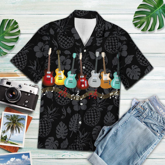 Hawaiian Shirt Classic Electric Guitar With Tropical Fruits And Leaves, Hawaiian Shirt Gift, Christmas Gift