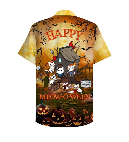 Happy Meow O Ween Pumpkin Lanterns At Night Hawaiian Shirt, Hawaiian Shirt Gift, Christmas Gift