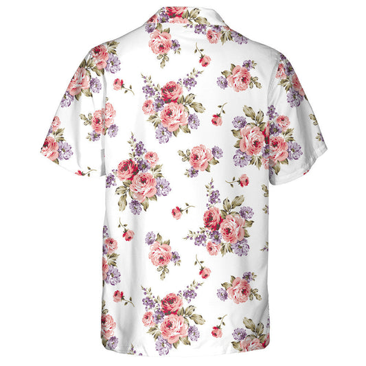 Watercolor Beautiful Pink Rose And Purple Flower Pattern Hawaiian Shirt, Hawaiian Shirt Gift, Christmas Gift