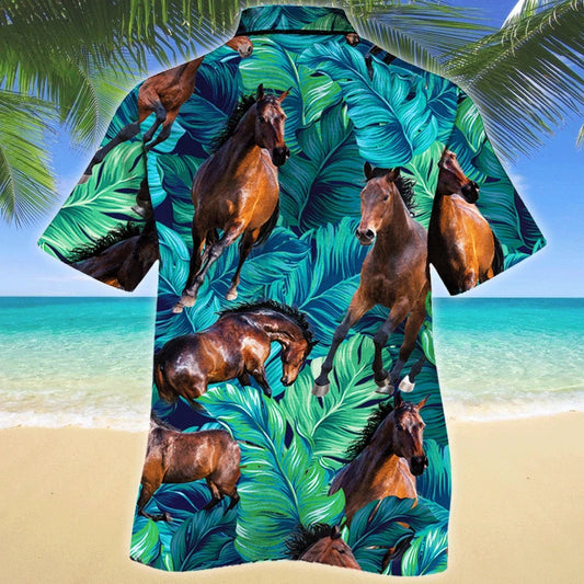 Brown Horse Lovers Gift For Holiday Vacation Pattern Hawaiian Shirt, Hawaiian Shirt Gift, Christmas Gift