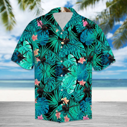 Hiding Black Poisonous Spiders Tropical Plants Pattern Hawaiian Shirt, Hawaiian Shirt Gift, Christmas Gift