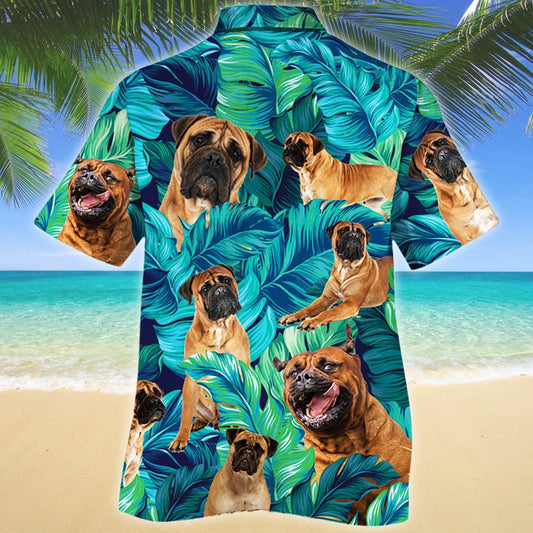 Bullmastiff Dog Lovers Summer Beach Palm Tree Pattern Hawaiian Shirt, Hawaiian Shirt Gift, Christmas Gift