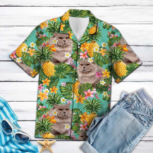 Beautiful Tropical Pineapple Mix British Longhair Print Hawaiian Shirt, Hawaiian Shirt Gift, Christmas Gift