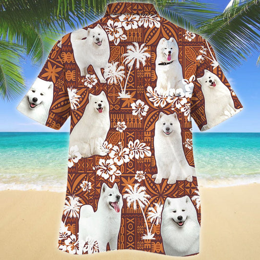 Lovely Samoyed Dog On Red Tribal Pattern Hawaiian Shirt, Hawaiian Shirt Gift, Christmas Gift