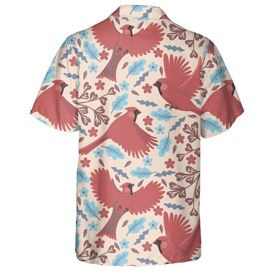 Red Cardinal And Flower With Leaves On White Hawaiian Shirt, Hawaiian Shirt Gift, Christmas Gift
