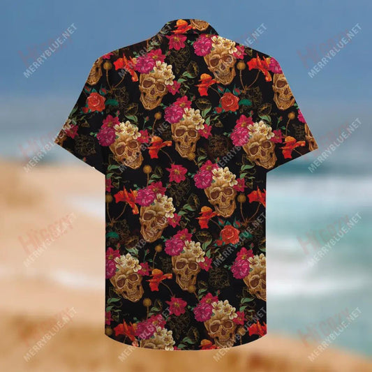 Amazing Sugar Skull Unisex Hawaiian Shirt Ocean Short Sleeve Vintage Hawaiian Shirts Hawaiian Shirt Pattern, Christmas Gift