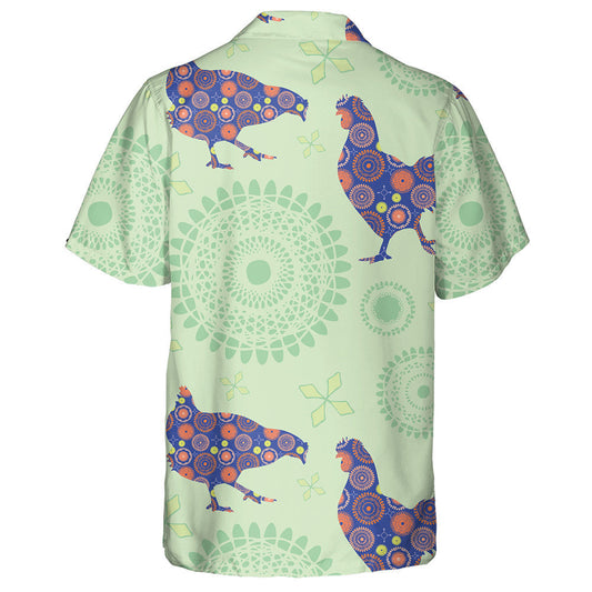 Chickens On The Background Of Geometric Hawaiian Shirt, Hawaiian Shirt Gift, Christmas Gift