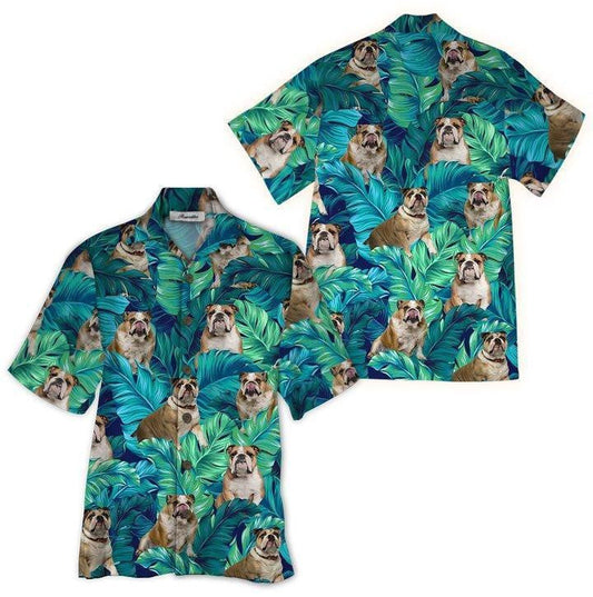 England Bulldog Tropical Background Design Hawaiian Shirt,Hawaiian Shirt Gift, Christmas Gift
