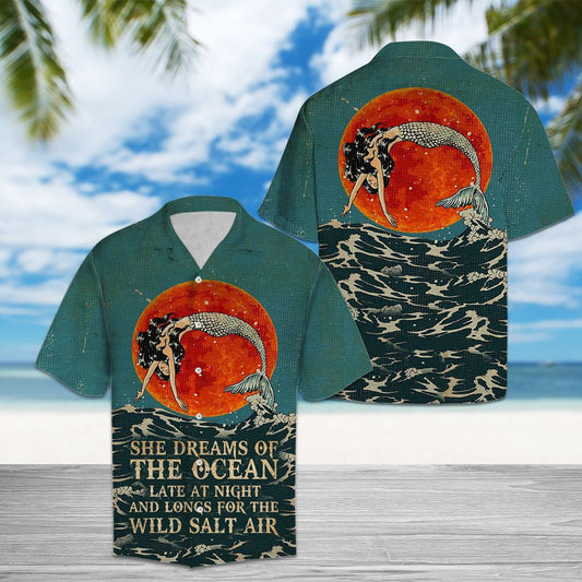 Red Moon Mermaid Dream Of The Ocean Pattern Hawaiian Shirt, Hawaiian Shirt Gift, Christmas Gift