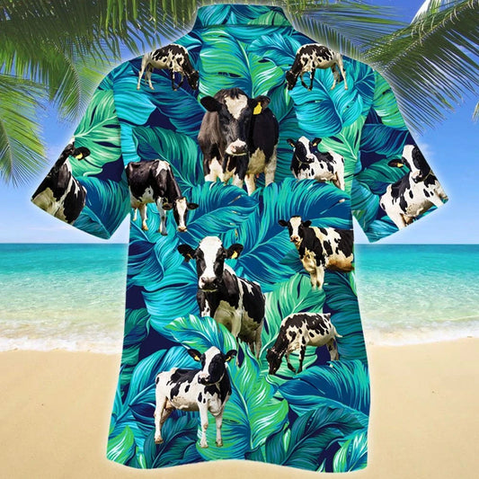 Funny Holstein Friesian Tropical Leave Hawaiian Shirt,Hawaiian Shirt Gift, Christmas Gift