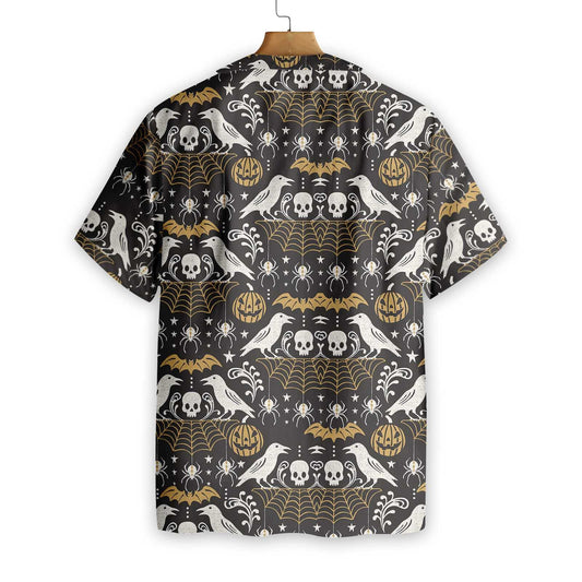 Halloween Black Pumpkin And Spider Web Dramatic Hawaiian Shirt, Hawaiian Shirt Gift, Christmas Gift
