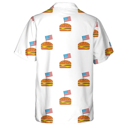 Delicious Cheese Hamburger With Mini American Flag Pattern Hawaiian Shirt, Hawaiian Shirt Gift, Christmas Gift