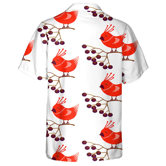Little Cartoon Red Cardinal Bird Branch Berries Hawaiian Shirt, Hawaiian Shirt Gift, Christmas Gift