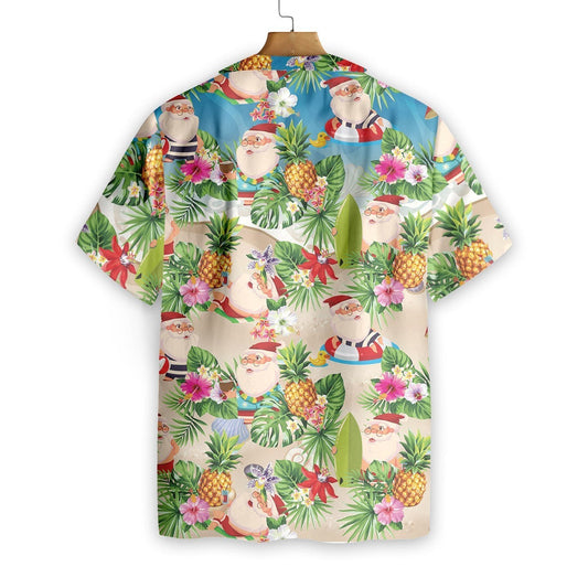 Pineapple And Santa Claus On Beach Happy Moment Hawaiian Shirt, Hawaiian Shirt Gift, Christmas Gift