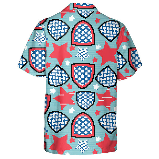 Stripes And Stars Pattern On Embroidery Shields And Stars Hawaiian Shirt, Hawaiian Shirt Gift, Christmas Gift