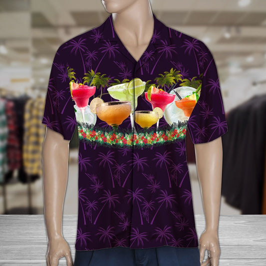 Hawaiian Shirt Classic Margarita Summer Drink With Purple Palm Trees, Hawaiian Shirt Gift, Christmas Gift