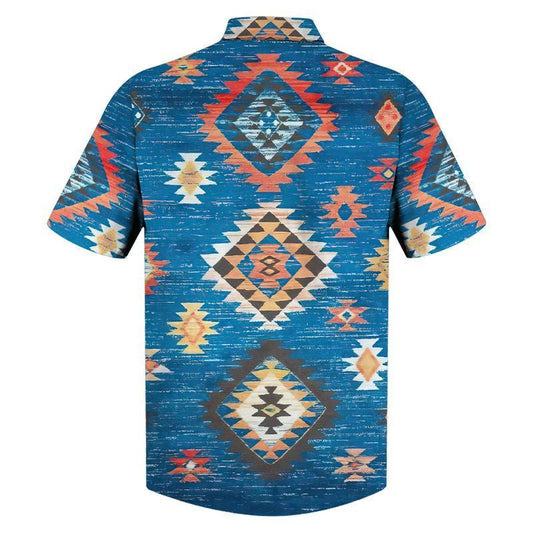 Native American Hawaiian Shirt Brilliant Triangle Pattern Blue Background, Hawaiian Shirt Gift, Christmas Gift