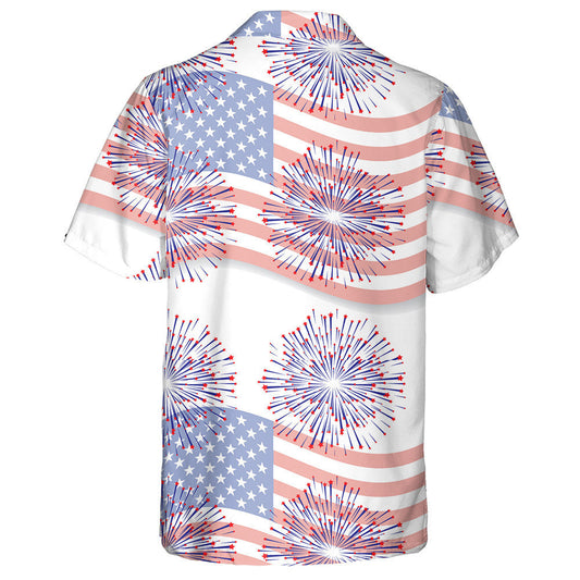 Shooting Stars Blue Fireworks On American Flag Pattern Hawaiian Shirt, Hawaiian Shirt Gift, Christmas Gift