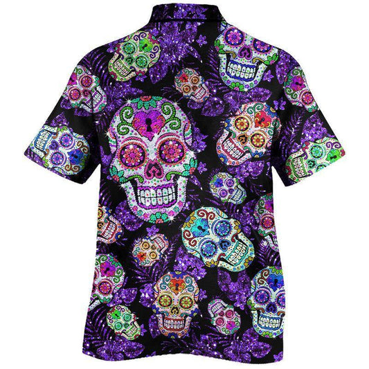 Flora Sugar Skull Pattern Awesome Background Design Hawaiian Shirt, Hawaiian Shirt Gift, Christmas Gift