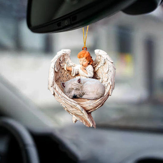 West Highland White Terrier Sleeping Protected By Angel Acrylic Ornament For Car Tree, Christmas Gift,Christmas Decoration