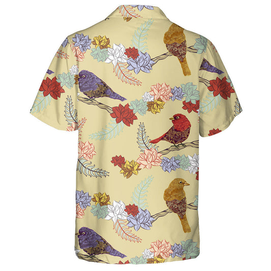 Beautiful Bird Sitting On Branch With Colorful Flower Hawaiian Shirt, Hawaiian Shirt Gift, Christmas Gift