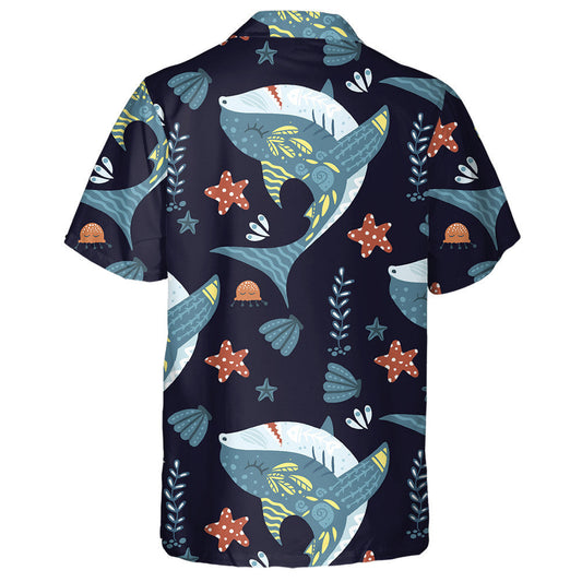 Underwater Cute Girly Shark And Seashell Cartoon Pattern Hawaiian Shirt, Hawaiian Shirt Gift, Christmas Gift