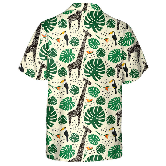 Monstera Leaf With Black Giraffe And Toucan Pattern Hawaiian Shirt, Hawaiian Shirt Gift, Christmas Gift