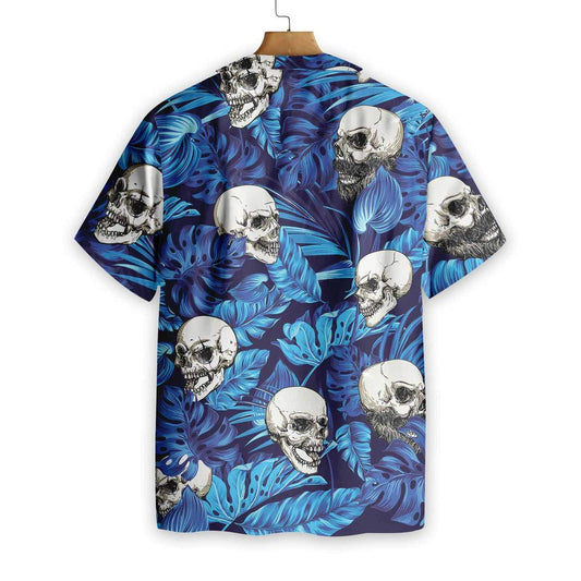 Blue Tropical Floral Summer And Skull Pattern Hawaiian Shirt, Hawaiian Shirt Gift, Christmas Gift