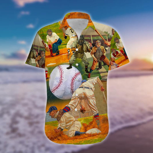 Hand Draw Playing Baseball Design Hawaiian Shirt, Hawaiian For Gift