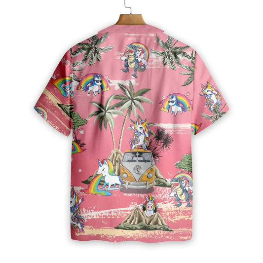Baby Unicorn Summer Time Pink Background Design Hawaiian Shirt, Hawaiian Shirt Gift, Christmas Gift