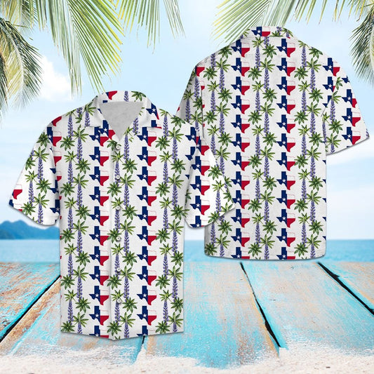 Classic Map Of Texas Flag Bluebonnet And Leaves Pattern Hawaiian Shirt, Hawaiian Shirt Gift, Christmas Gift