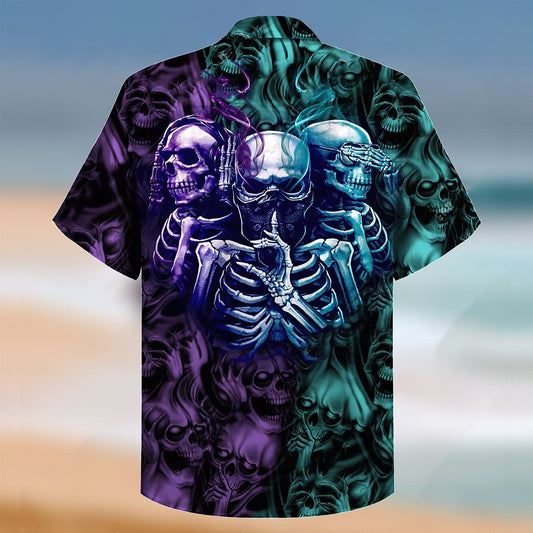 Skull No Hear Speak See Evil Nice Ornamental Hawaiian Shirt, Hawaiian Shirt Gift, Christmas Gift