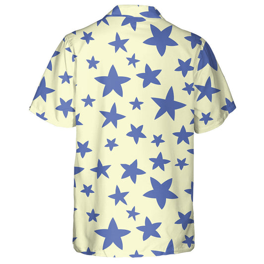 Pastel Blue Stars Pattern On Light Yellow Background Hawaiian Shirt, Hawaiian Shirt Gift, Christmas Gift