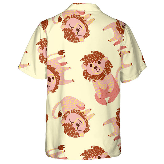 Funny Lion In Different Moments On Yellow Background Hawaiian Shirt, Hawaiian Shirt Gift, Christmas Gift