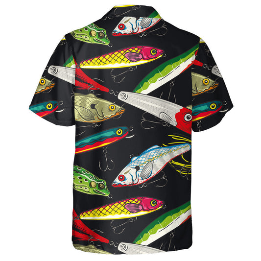 Pop And Colorful Fishing Lures Pattern On Black Background Hawaiian Shirt, Hawaiian Shirt Gift, Christmas Gift