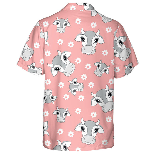 Animal Pink Background With Cute Cows And Flowers Hawaiian Shirt, Hawaiian Shirt Gift, Christmas Gift