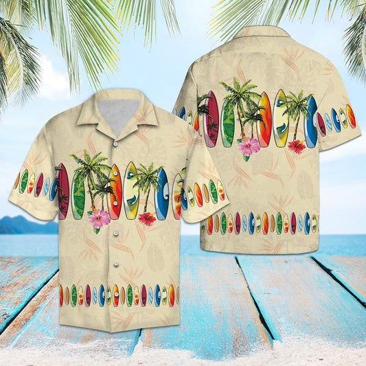 Colorful Hangover Surfboard And Palm Tree Hibiscus Hawaiian Shirt, Hawaiian Shirt Gift, Christmas Gift