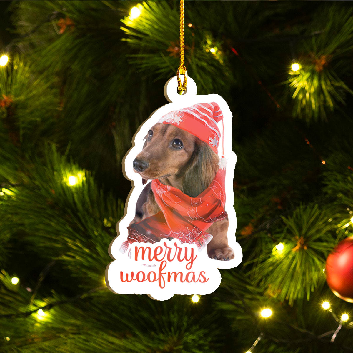 Xmas Dachshund Ornaments Set, Merry Woofmas Ornaments Set, Funny Christmas Ornaments Family Gift Idea For Dog Lover