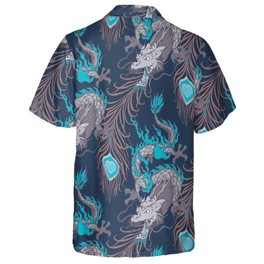 Asian Dragon And Peacock Feather Vintage Style Hawaiian Shirt, Hawaiian Shirt Gift, Christmas Gift