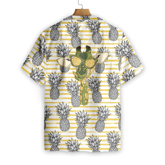 Pineapple And Cute Giraffe Yellow Horizontal Stripe Hawaiian Shirt, Hawaiian Shirt Gift, Christmas Gift