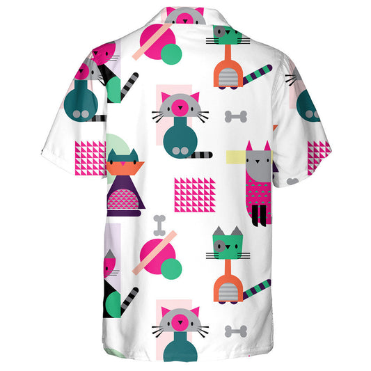 Cartoon Style Abstract Cat Geometric Animal Shape Hawaiian Shirt, Hawaiian Shirt Gift, Christmas Gift