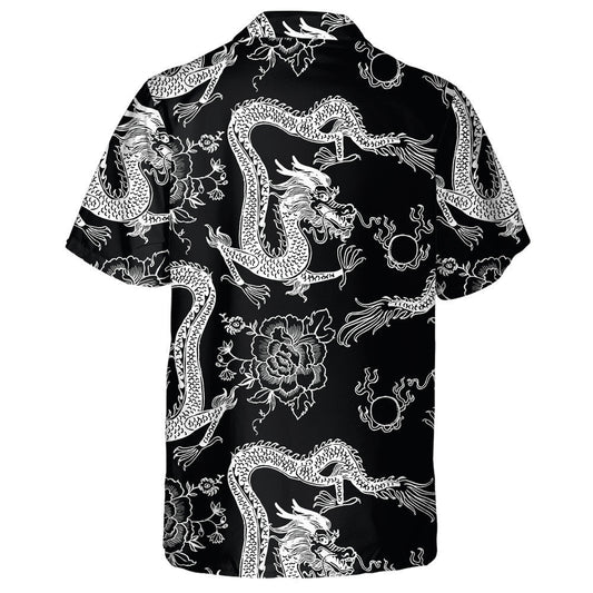 Beautiful Vintage Ink Chinese Dragon Black And White Hawaiian Shirt, Hawaiian Shirt Gift, Christmas Gift