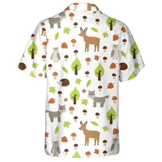 Cute Cartoon Wolf Hedgehog And Owl Autumn Woodland Hawaiian Shirt, Hawaiian Shirt Gift, Christmas Gift