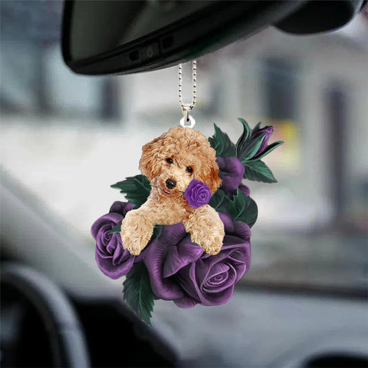 Poodle In Purple Rose Car Hanging Ornament, Ornament Car For Pet Lovers, Christmas Decoration