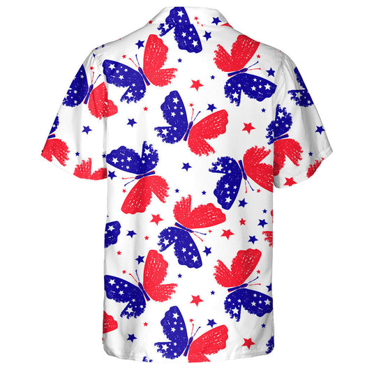 Tricolor Grunge Butterflies Patriotic Star White Background Hawaiian Shirt, Hawaiian Shirt Gift, Christmas Gift