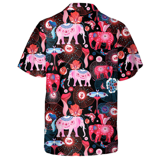 Rosa Elefanten und blaue Schmetterlinge auf dunklem Hintergrund Hawaiihemd, Hawaiihemd Geschenk, Weihnachtsgeschenk