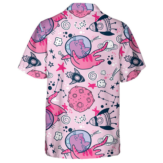 Cosmic Doodle Pink Astronaut Cat Floating In Space Hawaiian Shirt, Hawaiian Shirt Gift, Christmas Gift